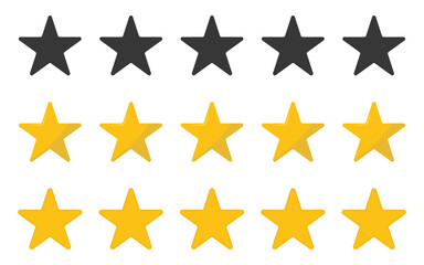 Black and yellow stars rating icon set. Five stars of customer product rating review. Feedback icon for app and website.