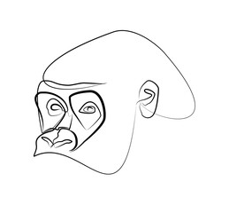 Monkey gorilla in abstract one line. Black line vector illustration on white background