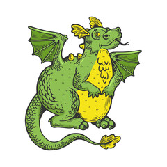 Fototapeta premium Cartoon dragon engraving raster illustration