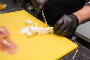 The process of slicing a delicious and healthy ripe melon