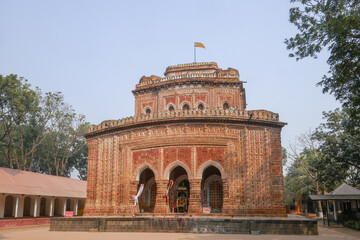 Front view of beautiful Kantaji aka Kantajew medieval terracotta hindu temple in Kantanagar, Dinajpur district, Bangladesh