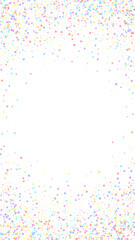Festive elegant confetti. Celebration stars. Colorful stars small on white background. Fetching festive overlay template. Vertical vector background.
