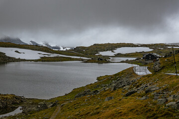 plateau with snow patches in autumn in norway (Sognefjellsveien)