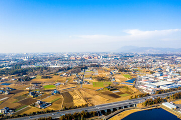 Obraz premium つくば市内の街並み（常磐自動車道） 茨城県