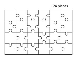 Puzzles grid. Jigsaw puzzle 24 pieces, thinking game and 6x4 jigsaws detail frame - obrazy, fototapety, plakaty