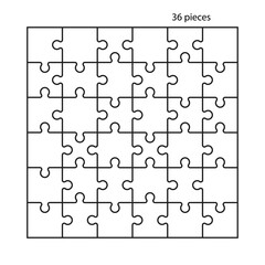 Puzzles grid. Jigsaw puzzle 36 pieces, thinking game and 6x6 jigsaws detail frame