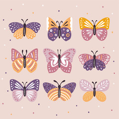 Butterflies set of illustrations. Isolated vector collection