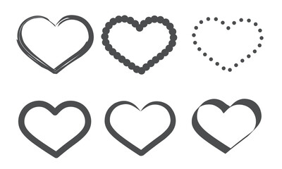 set of heart shape line art. isolated white love element templates. vector