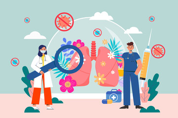 illustration of doctors fighting against Covid-19 with vaccine