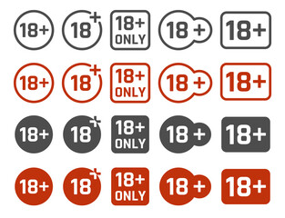18 plus years old icon set, adults content signs