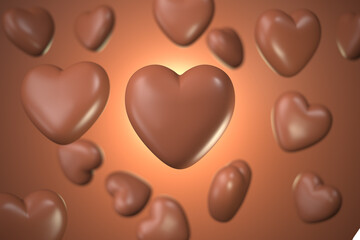 Valentine's day heart shaped chocolate background, 3d rendering.