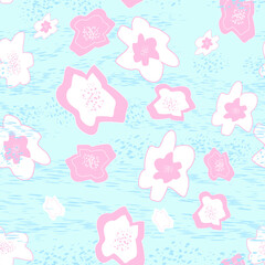 Graphic elements for creating a design. Modern and trendy abstract stripes, strokes, geometric shapes, floral decor elements. Seamless pattern