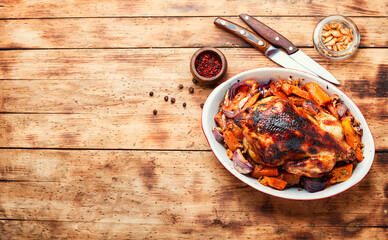 Baked partridge with pumpkin
