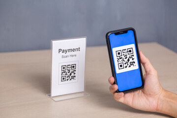 using smartphone scan QR code pay for buying