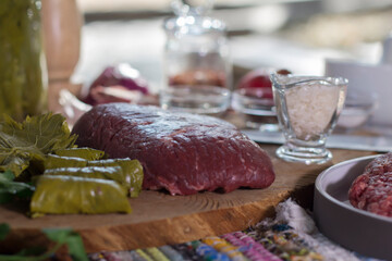 Piece of raw beef on the table