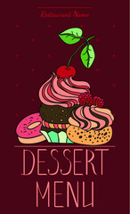 The menu for the cafe or restaurant with cute pies, hand-drawn in the sketch. Vector illustration.