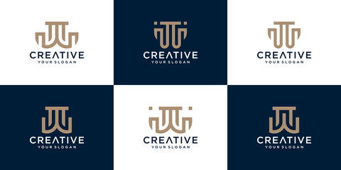 Initials w logo template with a golden style color for the company