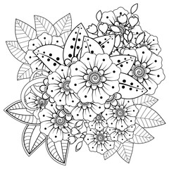 Square pattern in form of mandala with flower for henna, mehndi, tattoo, decoration. decorative ornament in ethnic oriental style. coloring book page.