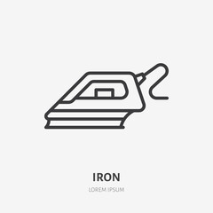 Iron flat line icon. Vector outline illustration of domestic flatiron. Black color thin linear sign for object for ironing