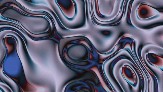 Closeup of Abstract Chromatic fluid waves background. Liquid holographic colorful texture background. High quality details. Seamless loop