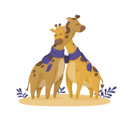 Cute illustration of giraffes. Valentine's day animal couple with giraffes. Vector.