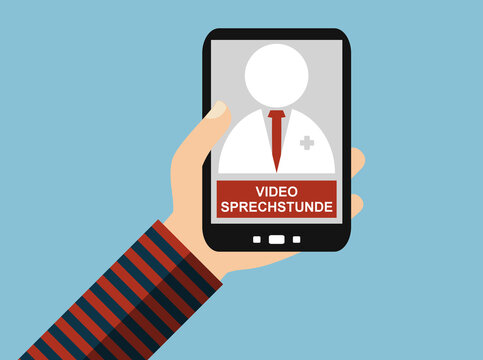 Video Sprechstunde mit Arzt oder Doktor mit dem Smartphone