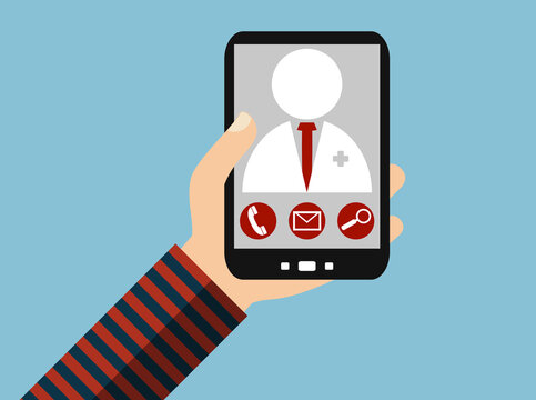 Kontakt zu Arzt oder Doktor mit dem Smartphone