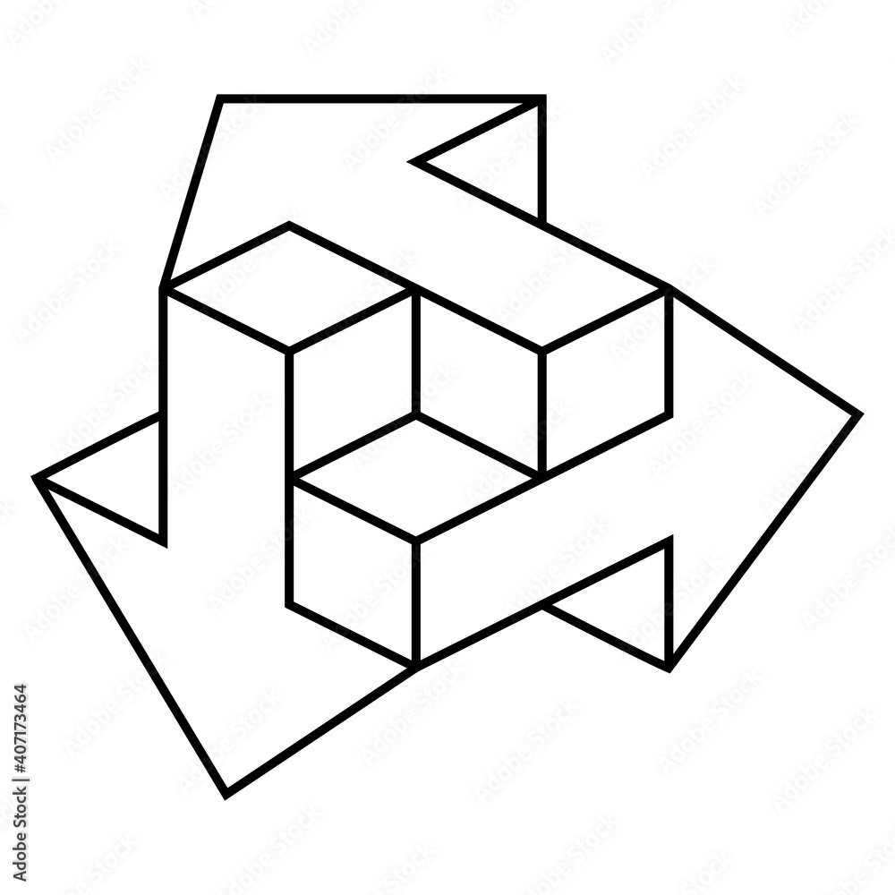 Poster 3d arrows isometry direction of side of the world, vector three dimensional 3d arrows logo tattoo