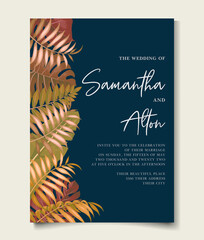 Tropical leaves wedding invitation card design