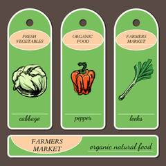 Template for label design, painted with vegetable. Can be used for vegan products, brochures, banner, restaurant menu, farmers market.