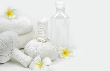 Spa composition with herbal compress ball for relaxation.beauty concept.	
