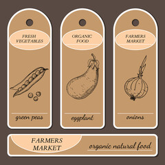 Template for label design, painted with vegetable. Can be used for vegan products, brochures, banner, restaurant menu, farmers market.