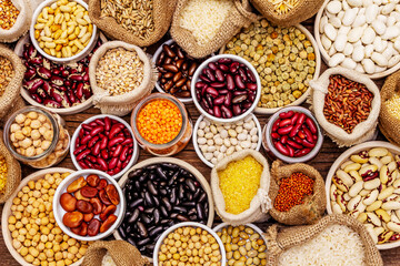 Assorted different types of beans and cereals grains