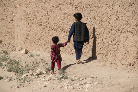 Afghanistan village and school children in the middle of the drought in the North east in the summer of 2019