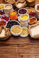 Assorted different types of beans and cereals grains