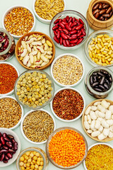 Assorted different types of beans and cereals grains