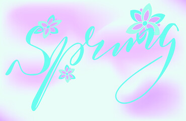 hand-written the word spring in the background with a gradient fill and a floral ornament
