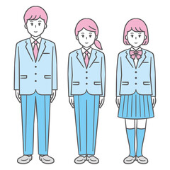 中高生　男女　全身　ブレザー　女子スラックスあり