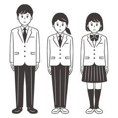 中高生　男女　全身　ブレザー　女子スラックスあり