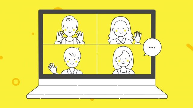 Young man and woman having a remote meeting. Animated video clip.