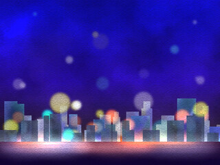 光が滲む街の夜景　下寄せ（ヨコ）