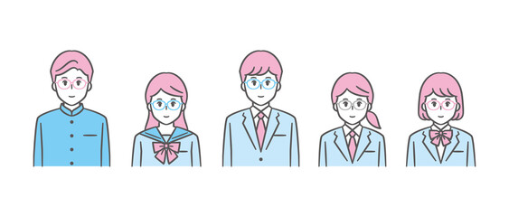 中高生　男女　上半身　制服　メガネ