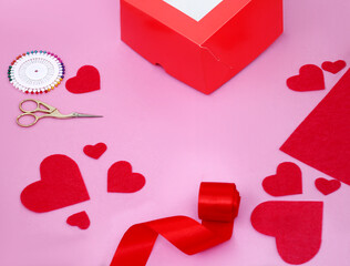 Valentines day craft. Handmade gift. Sewed valentine card, DIY present. Wedding decoration