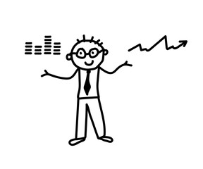 A man in a tie and an upward arrow. Sketch. Vector illustration.