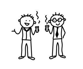 Two office workers talking and drinking coffee. Sketch. Vector illustration.