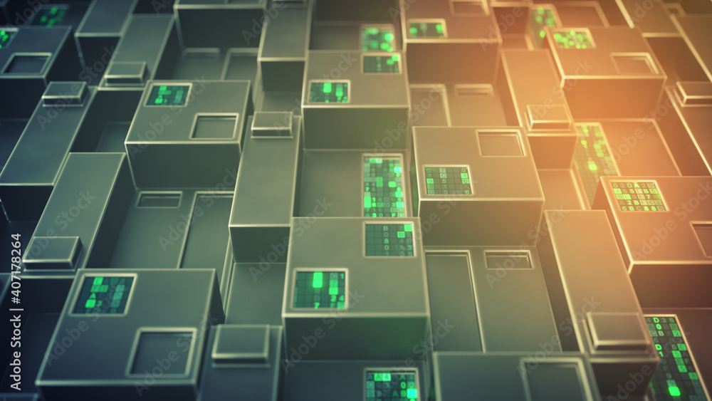 Poster futuristic sci-fi wall with digital hex code 3d render