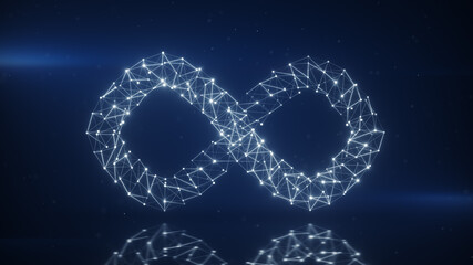 Infinity symbol of dots and connecting lines 3D rendering illustration