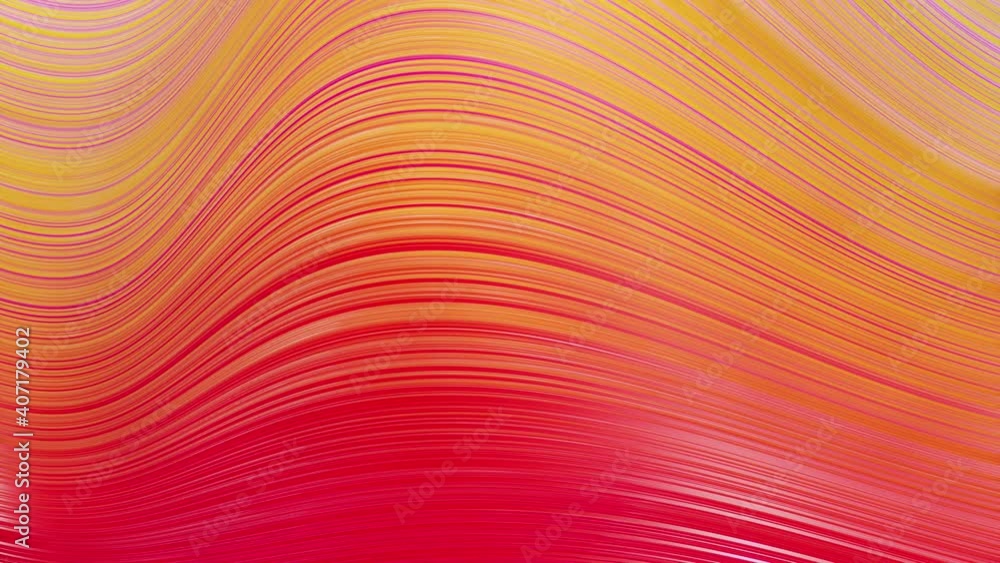 Poster beautiful abstract background of waves on surface, red yellow color gradients, extruded lines as str
