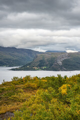 Fototapeta premium Fjord landscape with extrem weather conditions