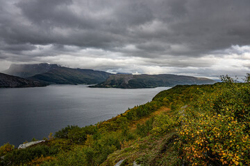 Fjord landscape with extrem weather conditions